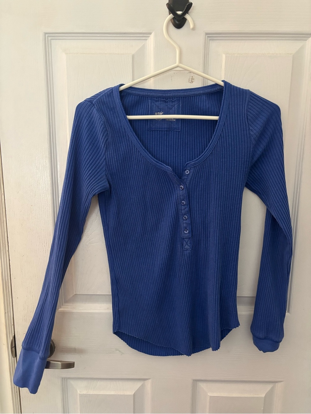 aerie Ribbed Henley Long Sleeve Top - Blue